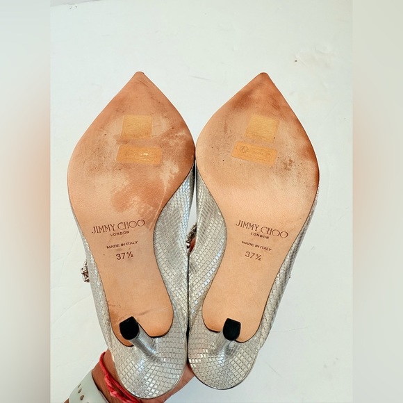 Jimmy Choo Gold Champagne Bing 100 Glitter Fabric Mules w/ Crystal Strap EU 37.5 - Picture 10 of 10